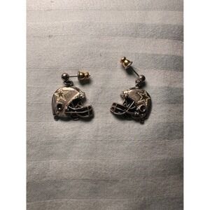 Vintage Dallas Cowboys Football Helmet Dangle Earrings Silver Tone NFL Jewelry